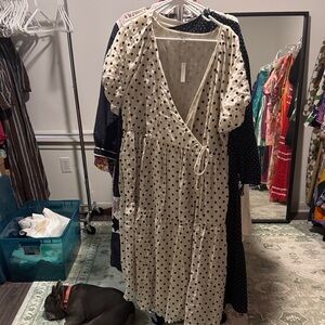 Madewell Cream and Black Dot Midi Dress